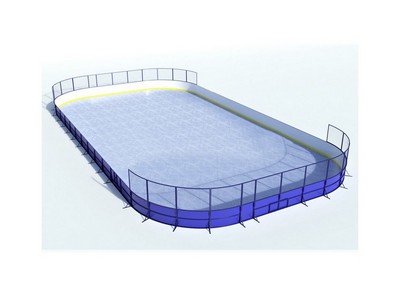 Коробка для хоккея из стеклопластика толщиной 5 мм, с высокими сетчатыми бортами, ограждение за воротами