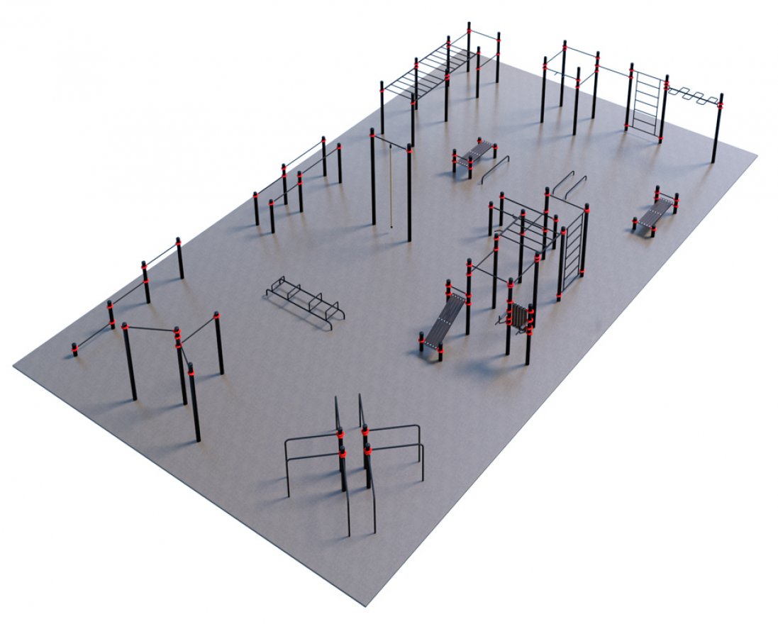 Готовая спортивная площадка для улицы для Воркаут и ГТО 3-7 (21 х 12 м) - вид 2